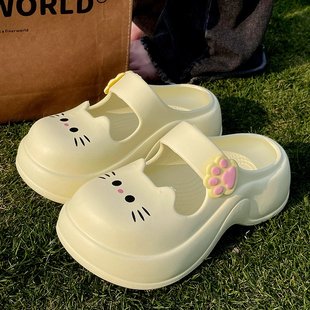 包头时尚 法式 夏季 可爱小猫咪拖鞋 外穿防滑EVA玛丽珍包头沙滩 女款