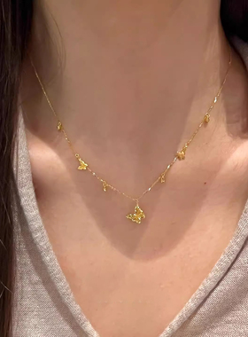 s925纯银金色蝴蝶吊坠项链女甜美爆闪夏季新款锁骨链高级感颈链