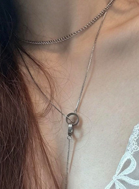 韩系ins风银色圆环流苏项链女款