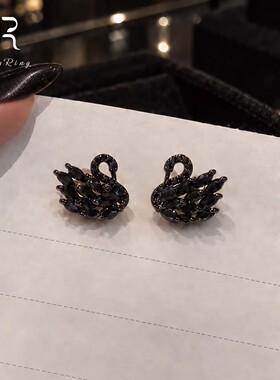 黑色小天鹅耳钉女款韩版精致网红