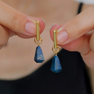 蓝色仿青金石吊坠耳环
