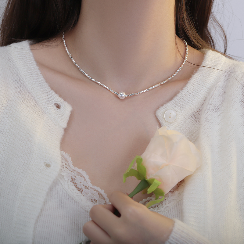 碎银子仿珍珠项链女款大气秋冬