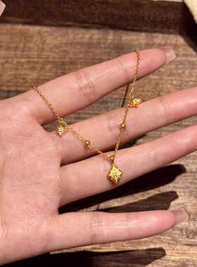 复古风金色菱形六角芒星项链女款