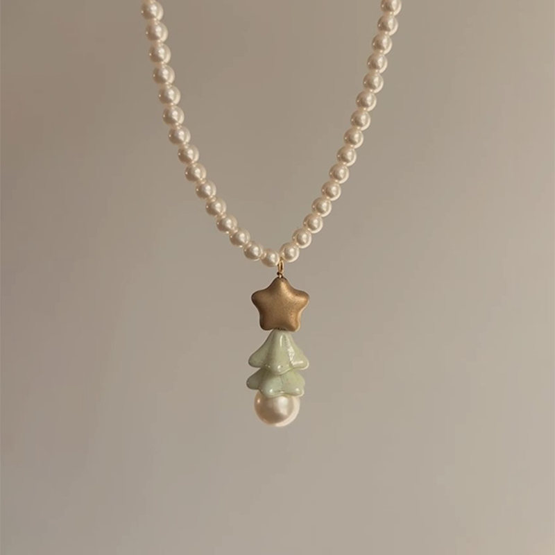 法式圣诞树仿珍珠项链女复古轻奢