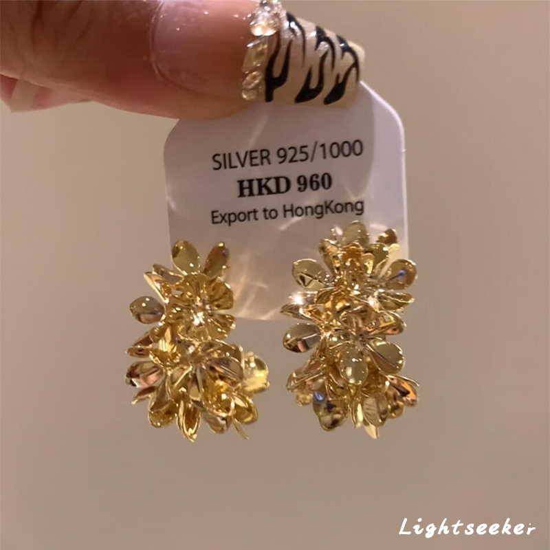 金色花朵C型耳钉女法式宫廷风