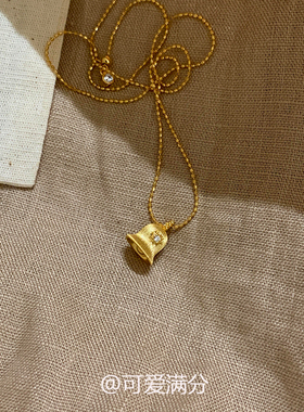 金色拉丝铃铛吊坠项链女款精致百搭颈链轻奢高级感小众毛衣链配饰