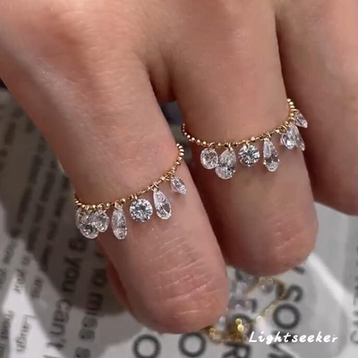 水滴流苏串珠戒指女小众设计时尚