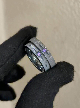 紫色星芒拉丝纹理黑色素圈戒指女