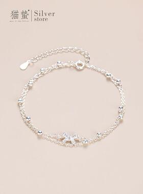 925纯银双层叠戴蝴蝶结手链女生轻奢小众 精致2023年新款闺蜜手饰