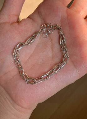 双层环环相扣镂空银色手链女款