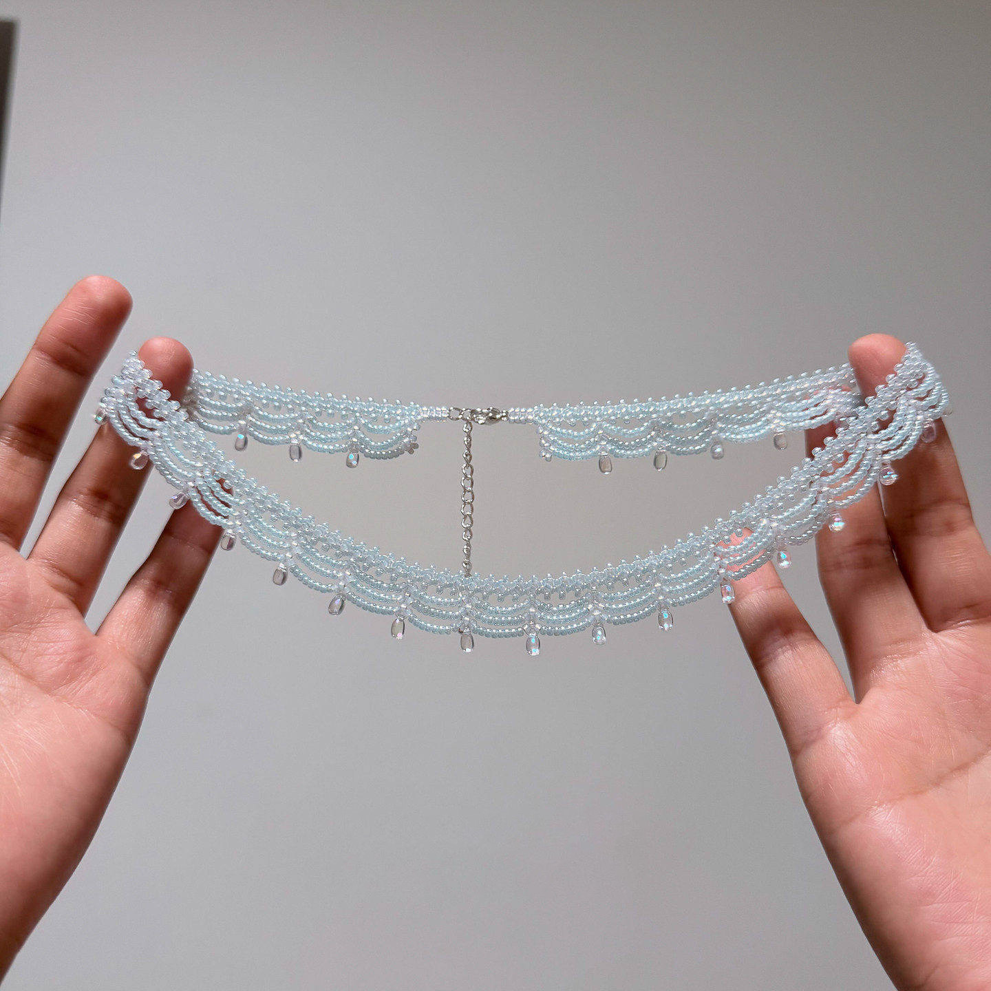 法式复古蓝色串珠蕾丝项链女款独特百搭choker颈链小众锁骨链配饰