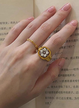 韩系简约风金色栀子花戒指女小众