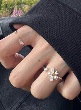 花朵戒指女可调节小众设计食指戒