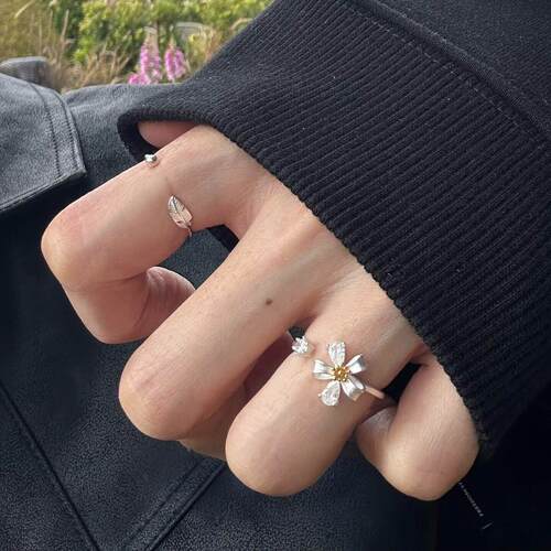 花朵戒指女可调节小众设计食指戒