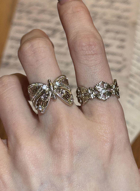 中古仿锆石蝴蝶戒指女小众设计感