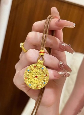 韦雪同款八宝罗盘吊坠编绳项链女款轻奢高级感复古秋冬毛衣链配饰