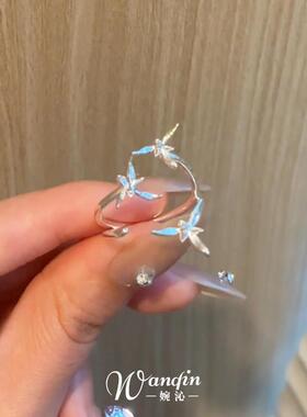 新中式国风银色兰花戒指女温柔