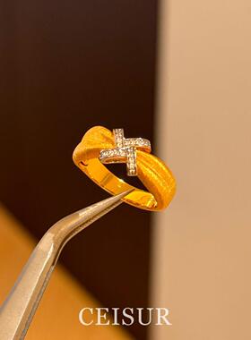 拉丝交织戒指时尚设计感百搭气质轻奢食指戒