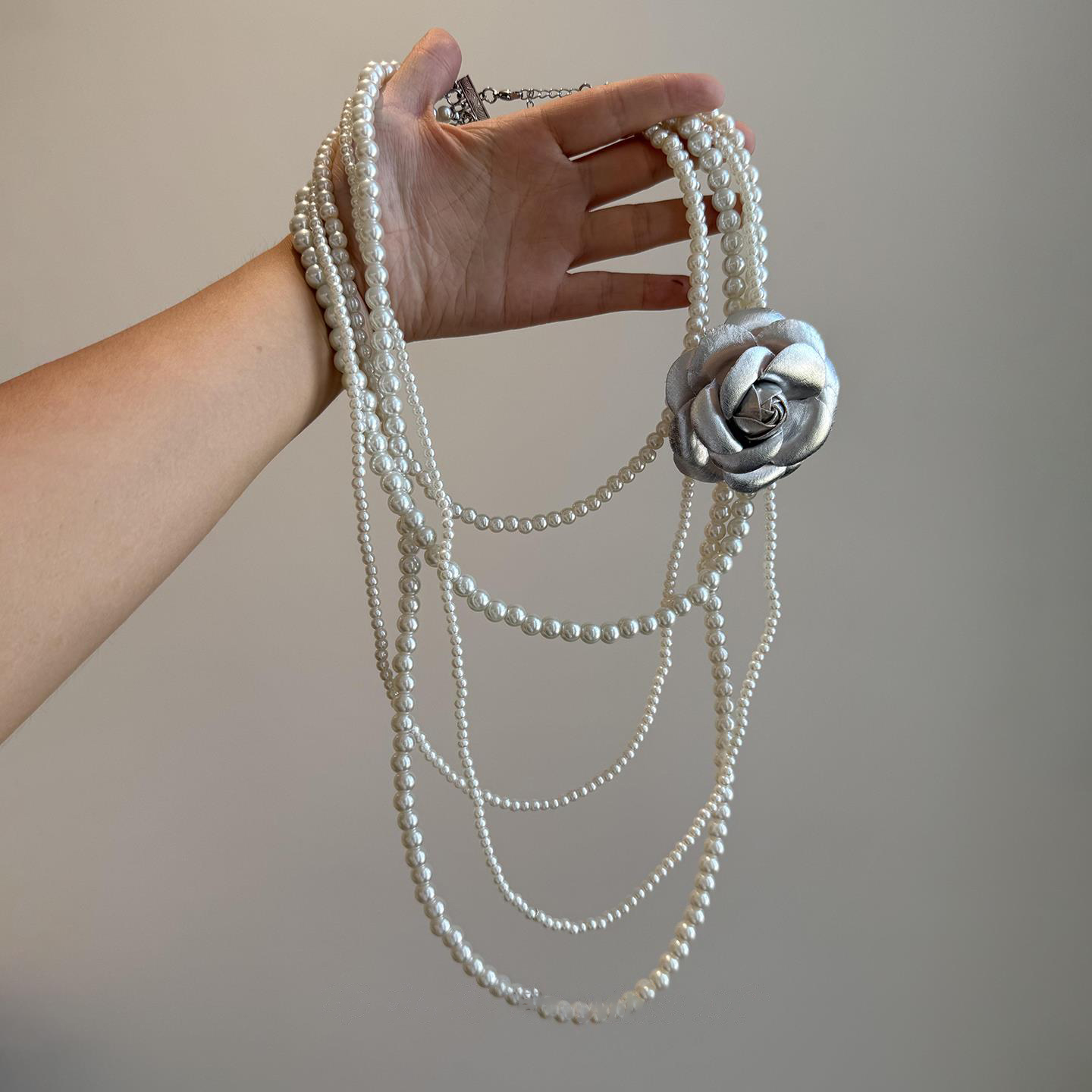 法式多层叠戴仿珍珠项链女款复古