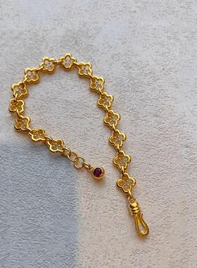 中古金色四叶花手链女小众设计