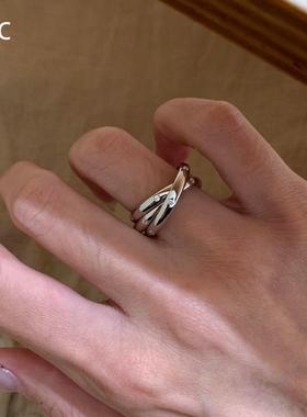 银色三环交叉戒指女微镶轻奢高级感食指戒小众设计感贵气秋冬指环