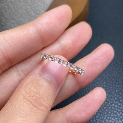 冰透蛋面排钻戒指女小众开口素圈