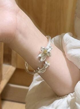 新中式银色莲花手镯女2026新爆