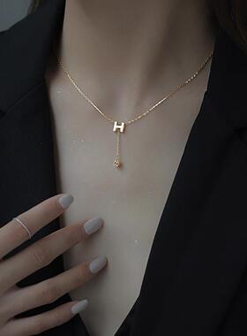 925纯银H字母流苏项链女高级设计感小众锁骨链冷淡风2022年新款女