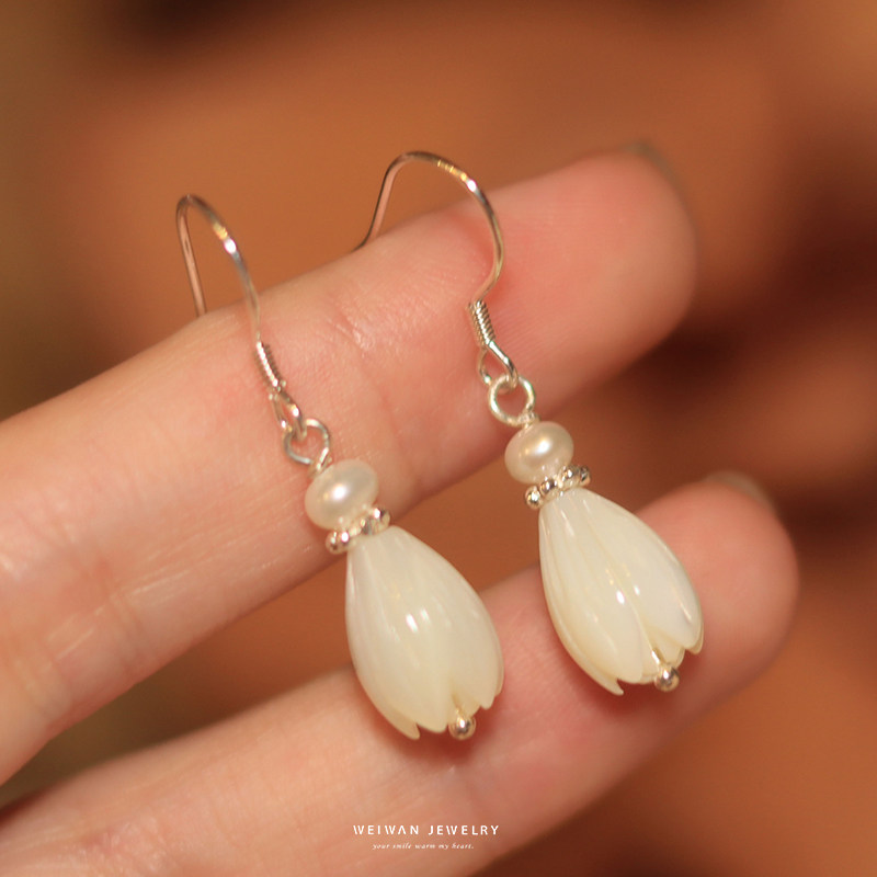 花朵耳钉女独特耳环仿白蝶贝复古