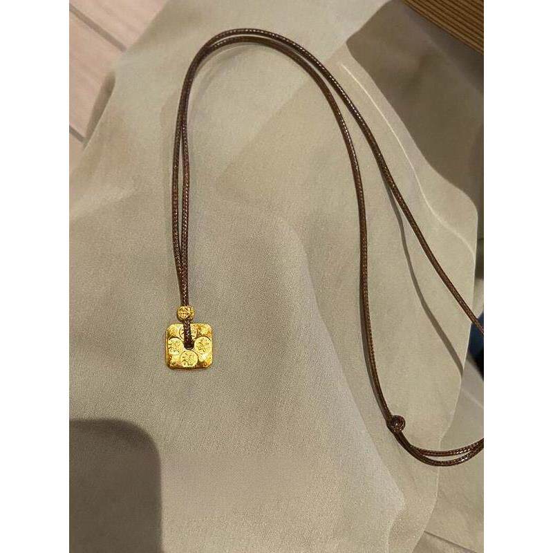 平安喜乐棕色编绳金色长款项链