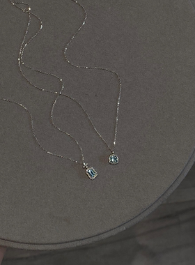 蓝色方糖吊坠项链女清冷感韩系