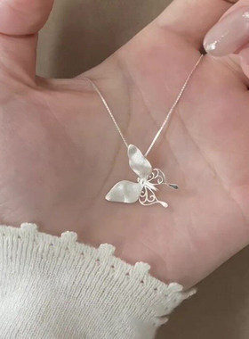 新中式银色蝴蝶吊坠项链女款小众