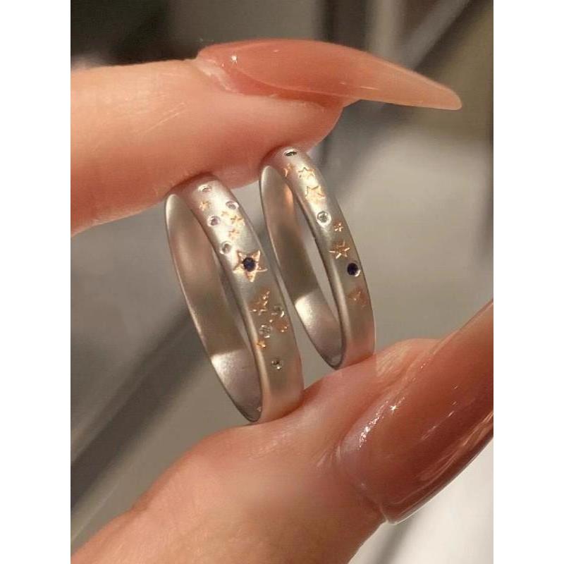 银色哑光细闪星星戒指女中古小众