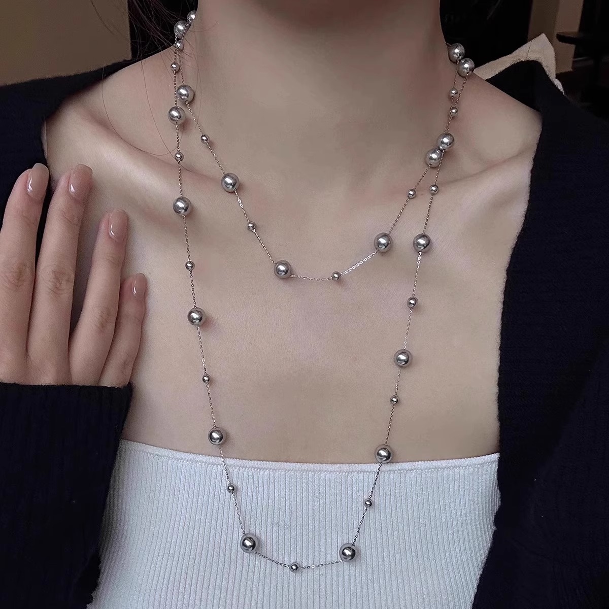 长款满天星仿珍珠项链女款颈链