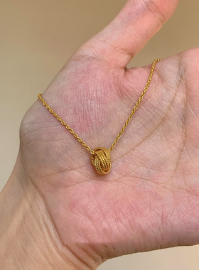中古金色环环相扣麻花项链女款轻奢高级感气质毛衣链秋冬复古配饰