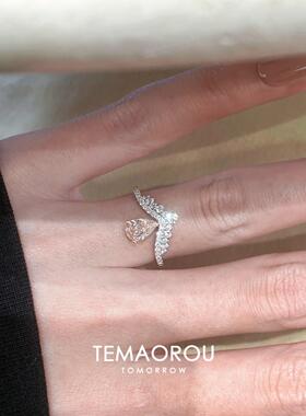 爆闪设计感皇冠pink粉水滴银色戒指女高级感指环