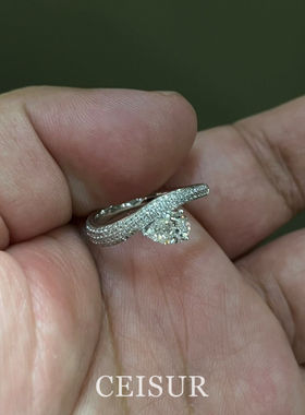 S925纯银韩系满钻水滴扭曲戒指女精致小众设计秋冬白百搭叠戴指环