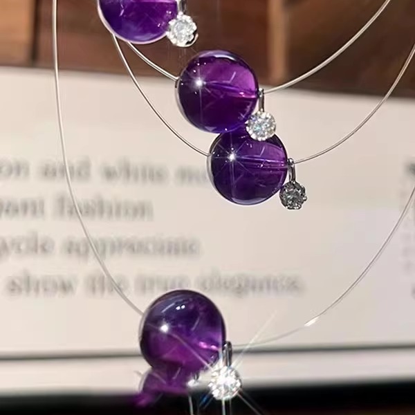 清冷感紫色圆珠鱼线项链