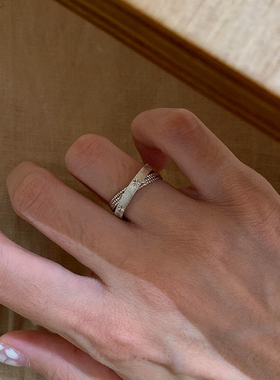 复古拉丝星芒双环戒指女小众