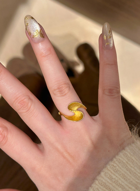 金色拉丝波浪戒指女中古个性叠带