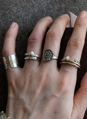 银色vintage中古叠戴戒指女小众