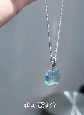 清冷感蓝色小方糖项链女简约百搭