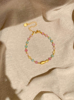 多巴胺彩虹小金鱼手串女气质百搭