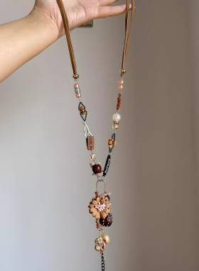 民族风禅意串珠花朵吊坠项链女复古高级感轻奢小众毛衣链秋冬配饰