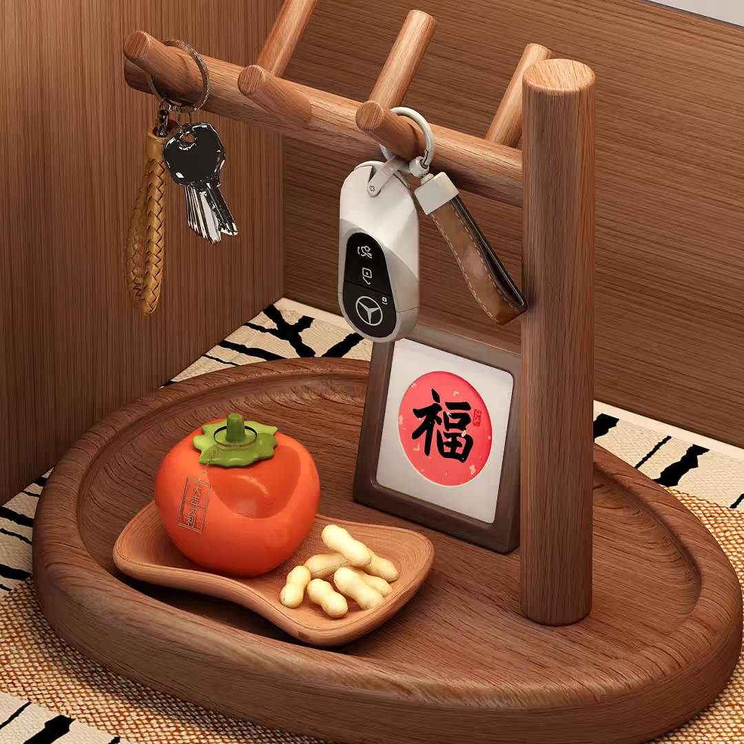 实木入户玄关钥匙收纳架桌面