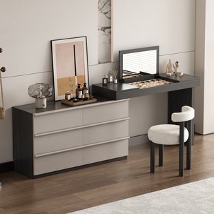 2025新款翻盖实木梳妆台斗柜一体卧室床尾现代简约黑色化妆桌妆台