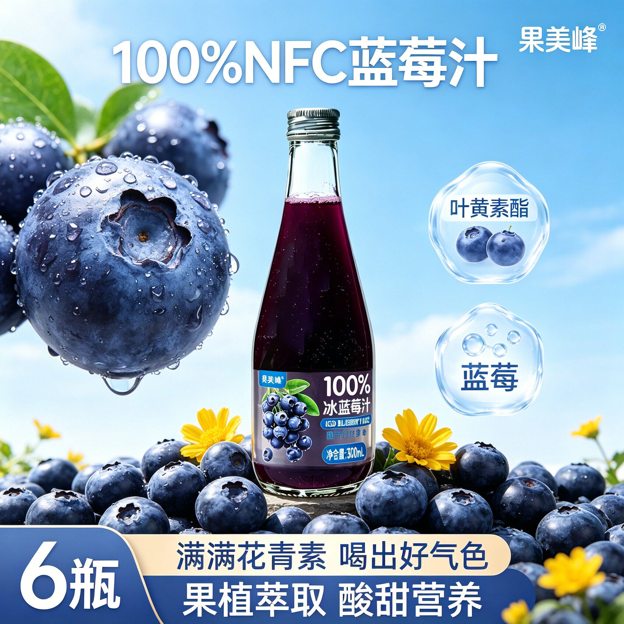 【鲜果原榨】原果压榨蓝莓汁100%纯果汁清爽解腻饮料