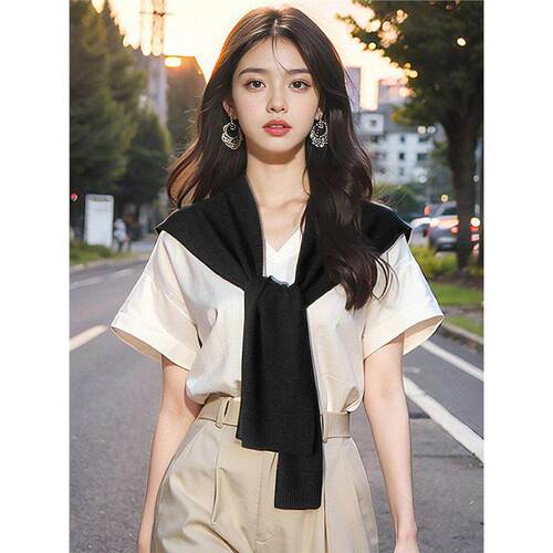 韩版纯色羊毛针织披肩女2026新款夏空调房护肩颈搭配衬衫叠穿坎肩