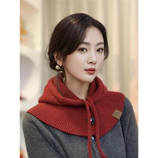 韩国巴拉克拉法帽子围巾女冬季保暖披肩围脖一体情侣护耳毛线针织