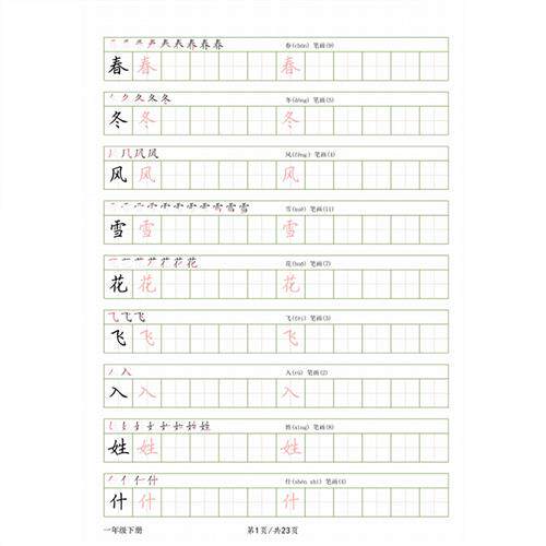 小学1-6年级人教部编版常规带笔顺田英章楷书法护眼电子版a4字帖